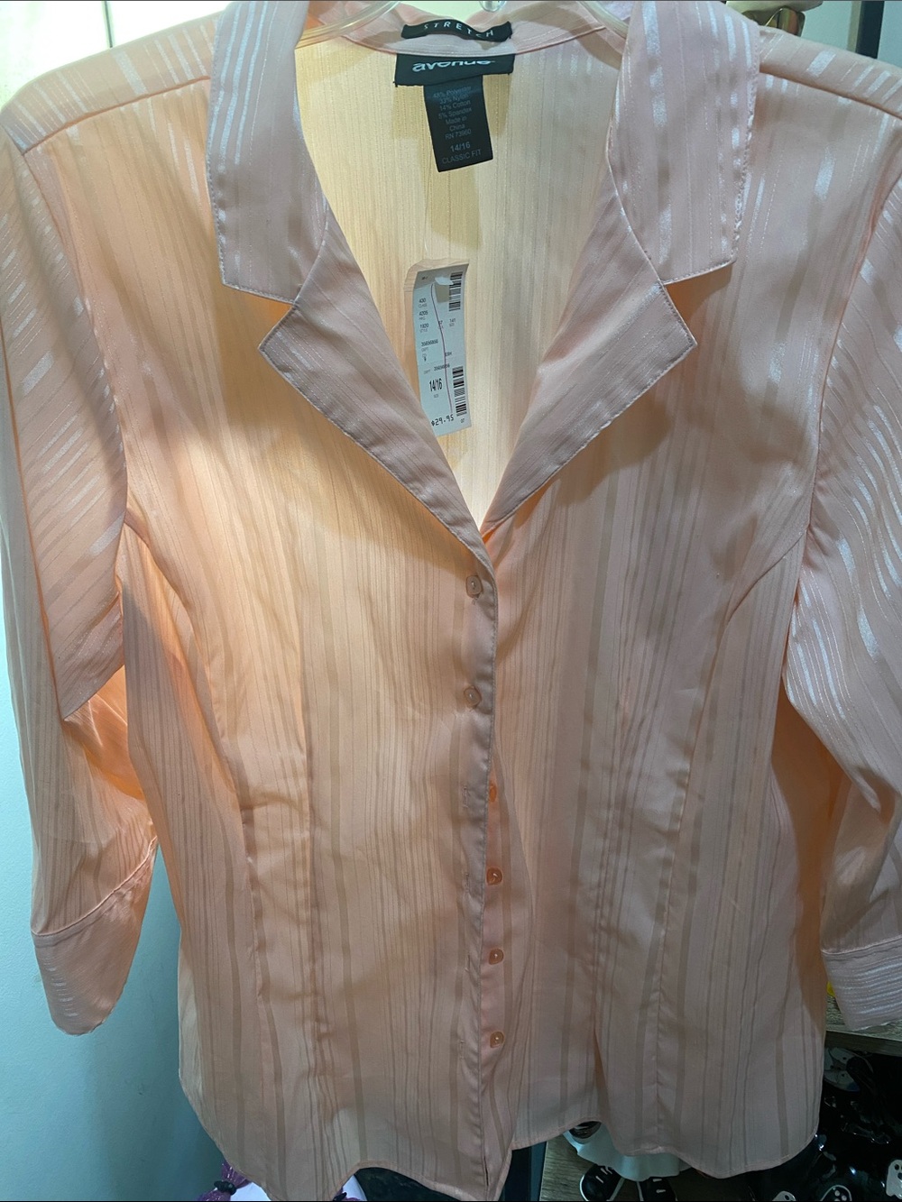 Avenue Light Peach Satin Button-Down Blouse